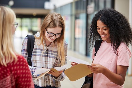 Young people getting their exam results