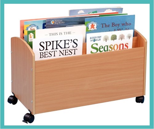 Books stored in a small wooden box